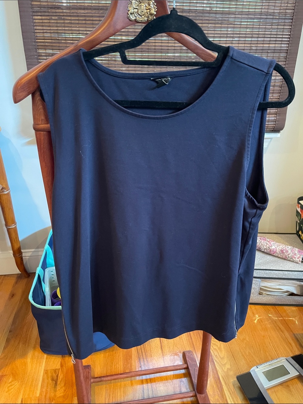 Sleeveless Navy Women's Shell Top with side zippers